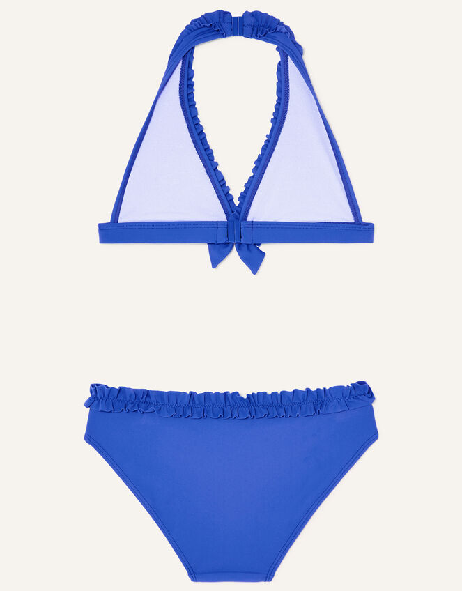 Plain Triangle Frill Swimsuit, Blue (BLUE), large