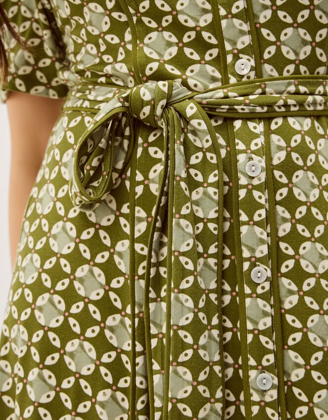 Kalani Geometric Jersey Midi Shirt Dress, Green (GREEN), large