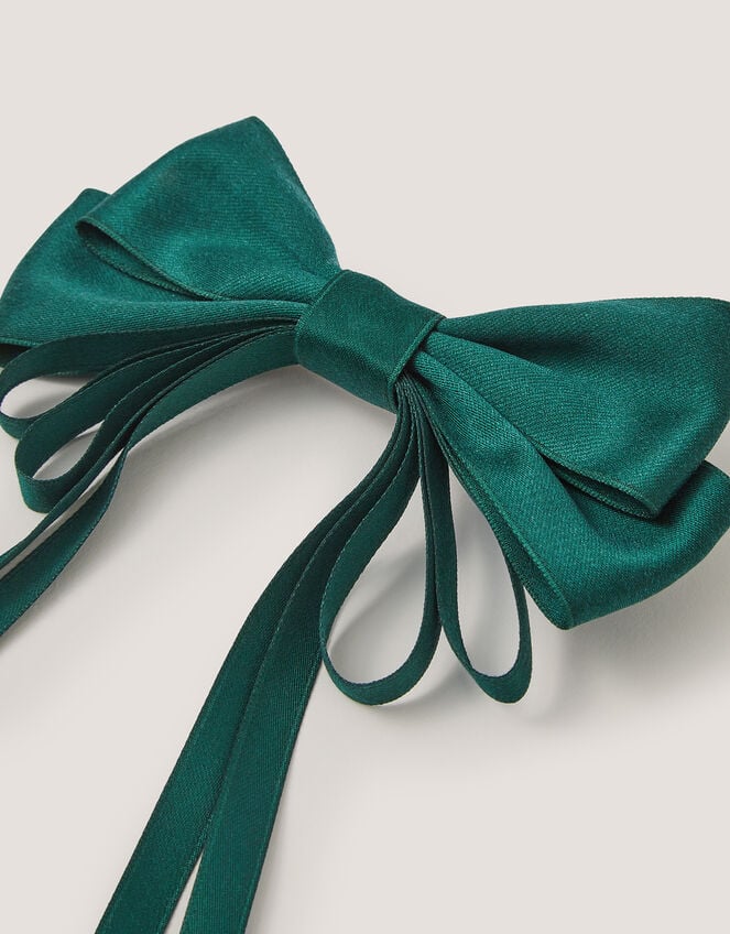 Ribbon Bow School Hair Clip, Green (GREEN), large