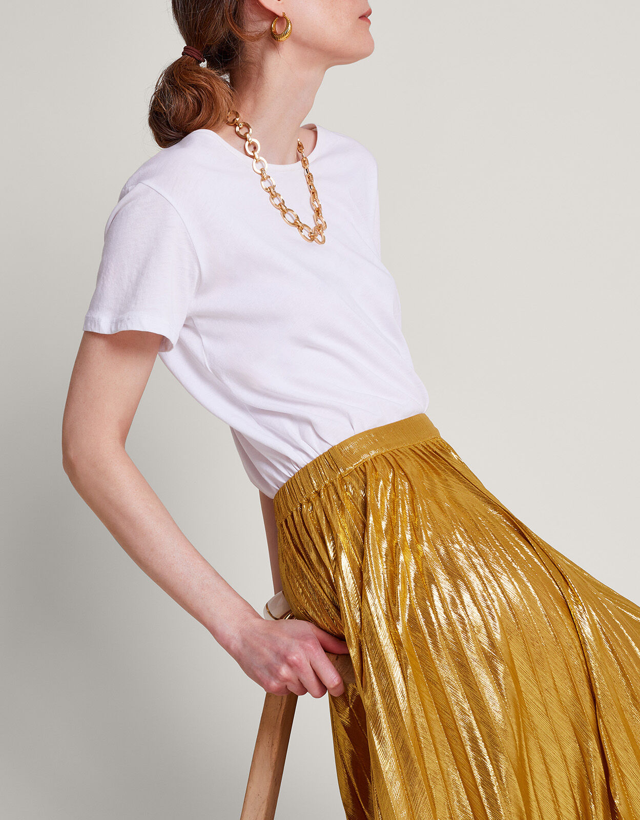 Mia Pleated Midi Skirt Gold