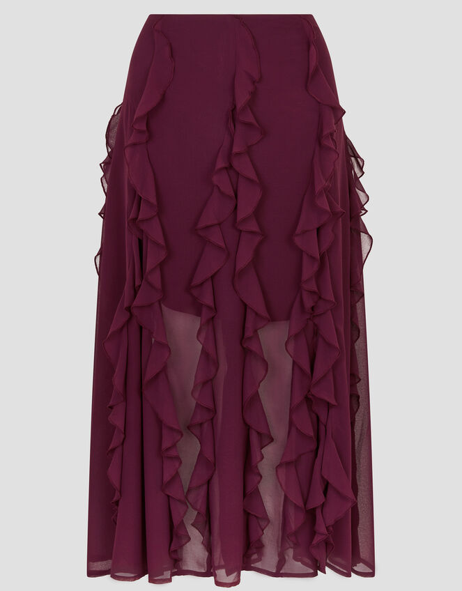 Riley Ruffle Midi Skirt, Red (BERRY), large