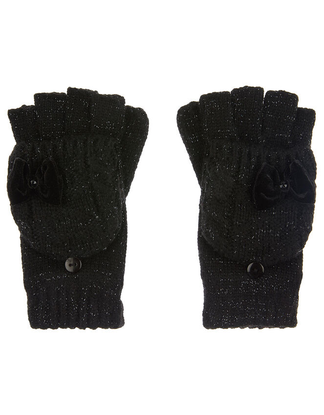 Stella Sparkle Cable Knit Capped Gloves, Black (BLACK), large