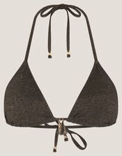 Mia Glitter Triangle Bikini Top, Black (BLACK), large