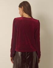 Lexi Lace Trim Velvet Top, Red (BURGUNDY), large