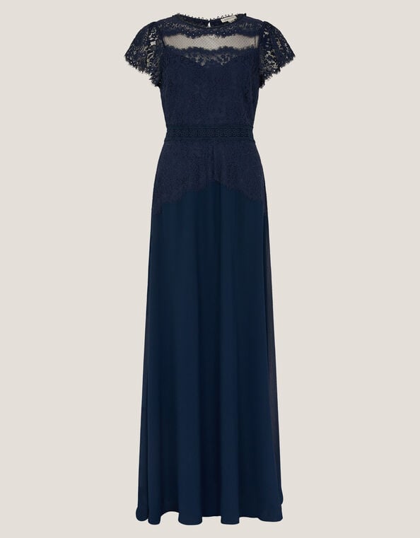 Monike Short Sleeve Lace Bridesmaid Dress, Blue (NAVY), large