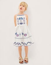 Shell & Palm Embellished Dress, Ivory (IVORY), large