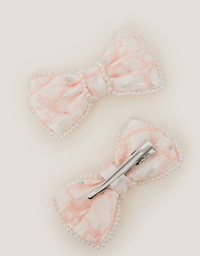 2-Pack Pearly Lace Bow Hair Clips, Pink (PINK), large