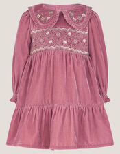 Baby Floral Embroidered Velvet Dress, Pink (PINK), large