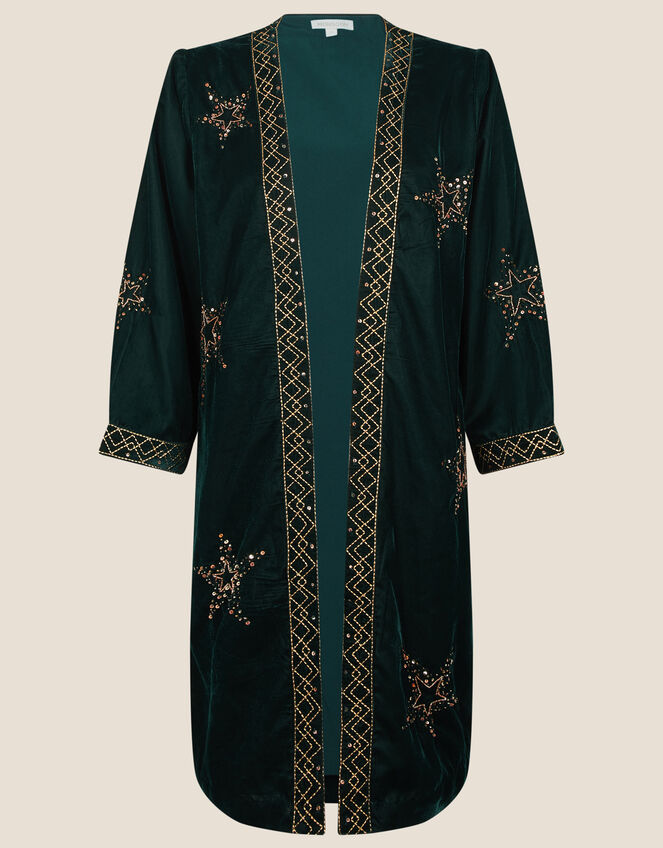 Peggy Velvet Star Kimono, Green (DARK GREEN), large