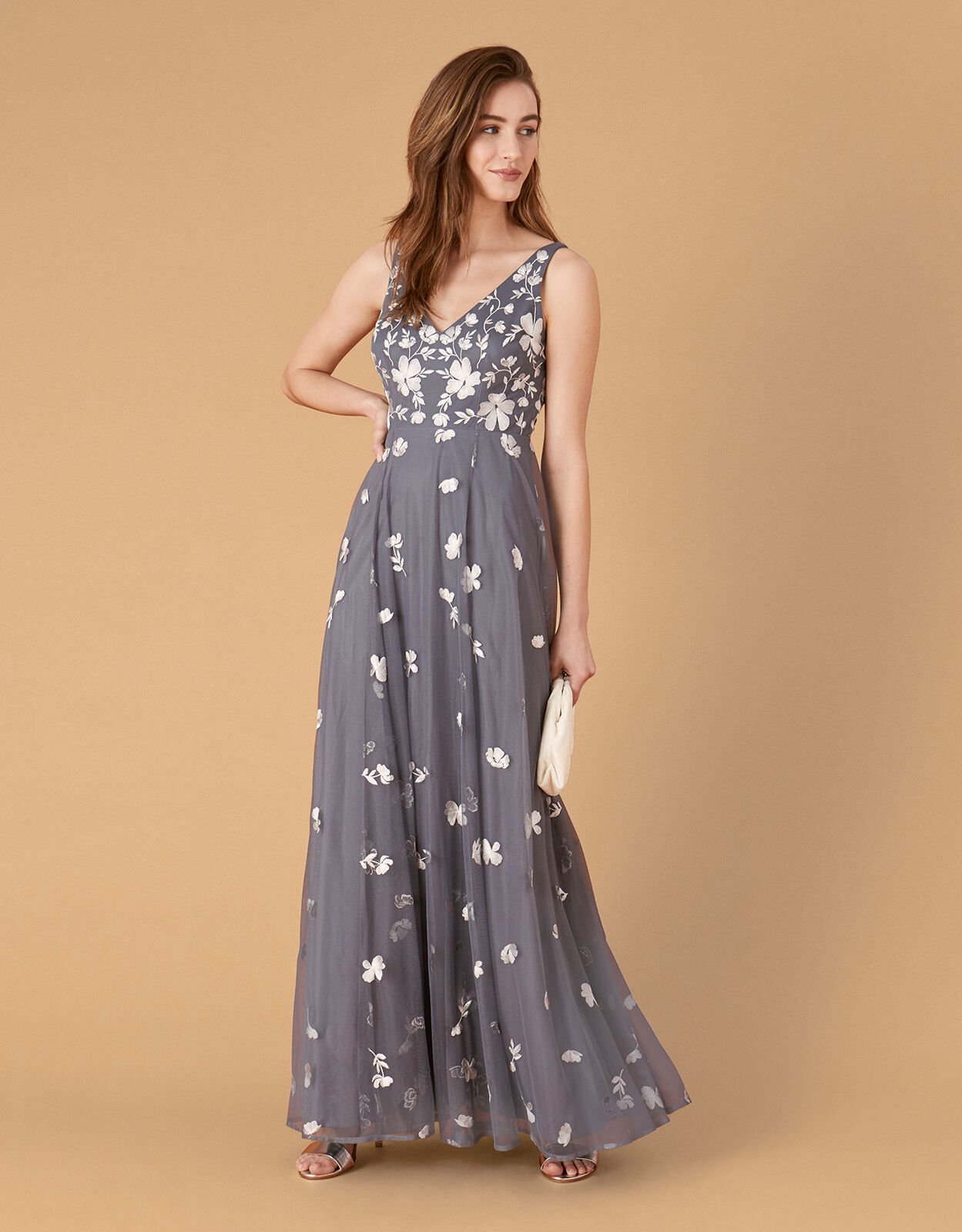 Grey embroidered maxi best sale dress