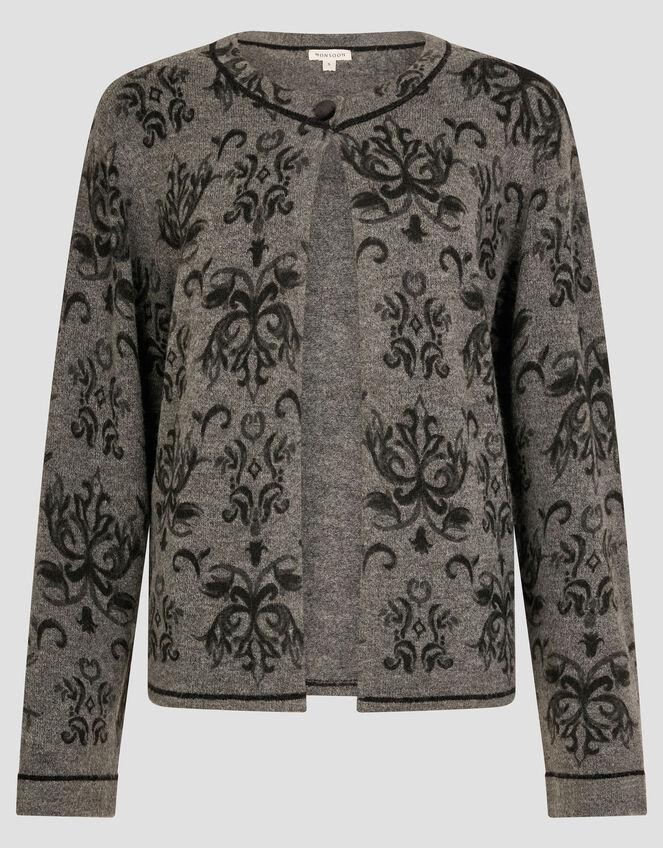 Jess Jacquard Cardigan, Grey (CHARCOAL), large