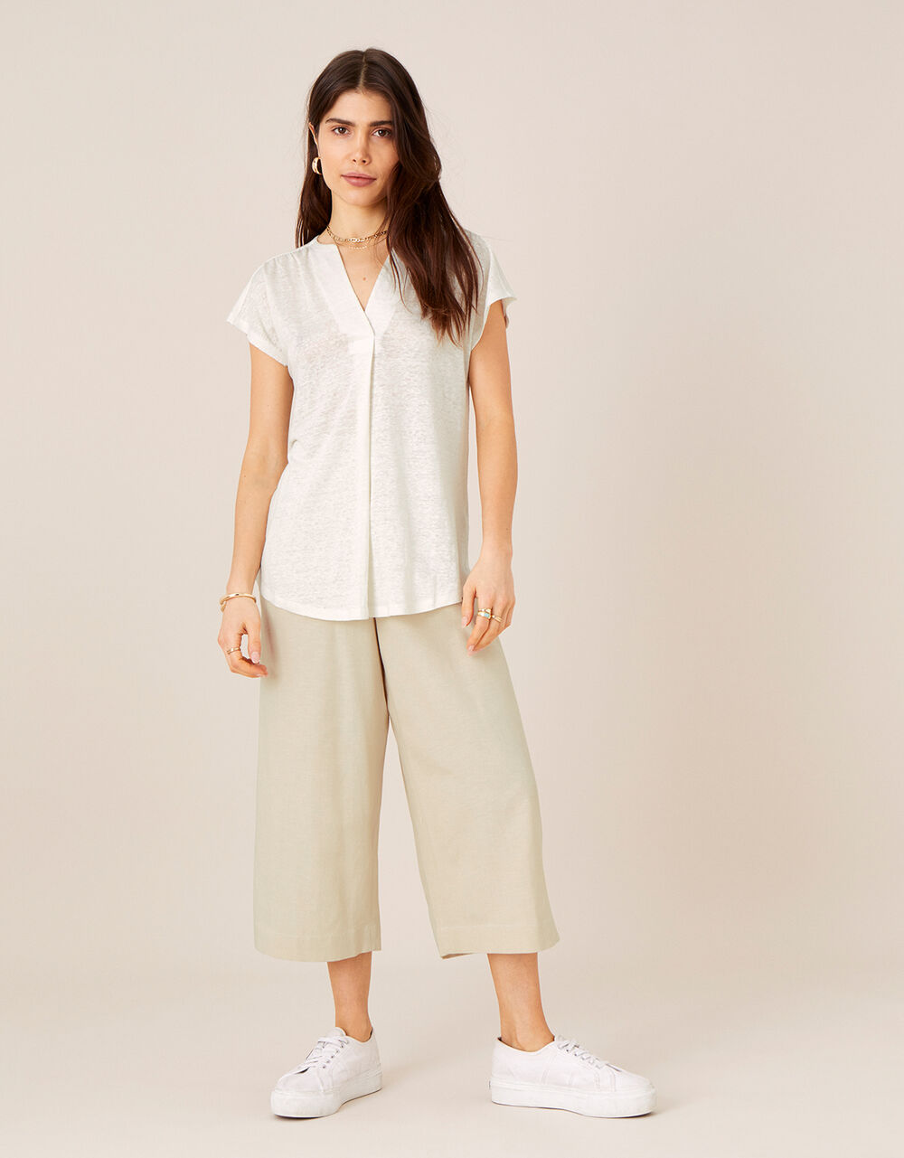 Women Women's Clothing | Split T-Shirt in Pure Linen Ivory - NI09328