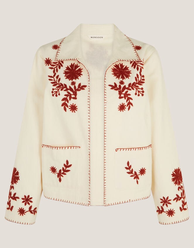 Emilia Floral Embroidered Jacket, Ivory (IVORY), large