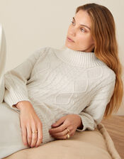 Ida Cable Cowl Neck Jumper, Ivory (IVORY), large