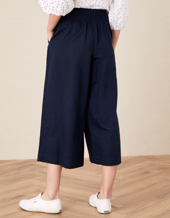Drawstring Culottes in Linen Blend, Blue (NAVY), large