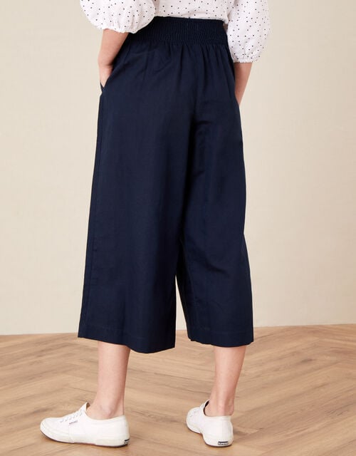 Drawstring Culottes in Linen Blend, Blue (NAVY), large