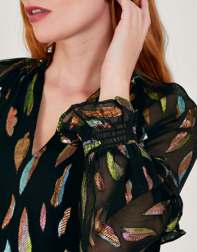 Black Feather Hem Print Sleeveless Top main image 0