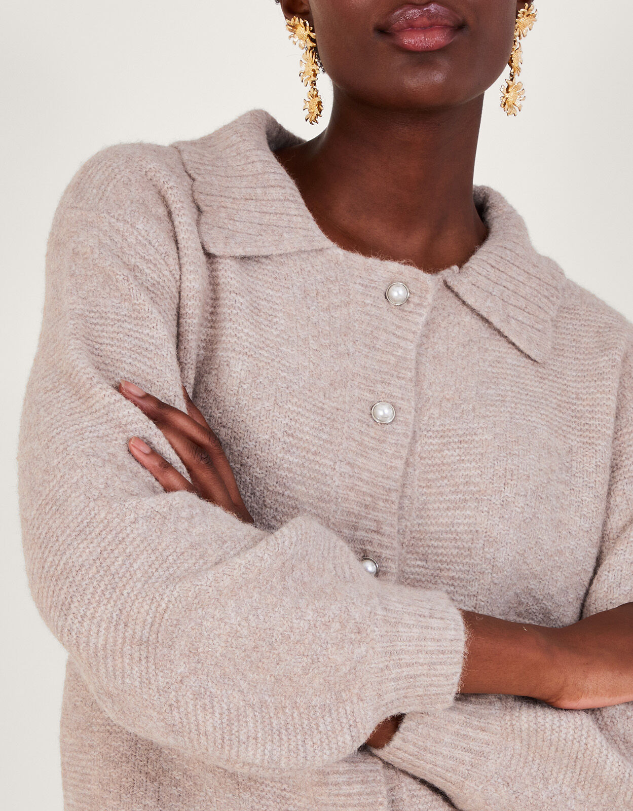 Stitch Collar Cardigan Camel