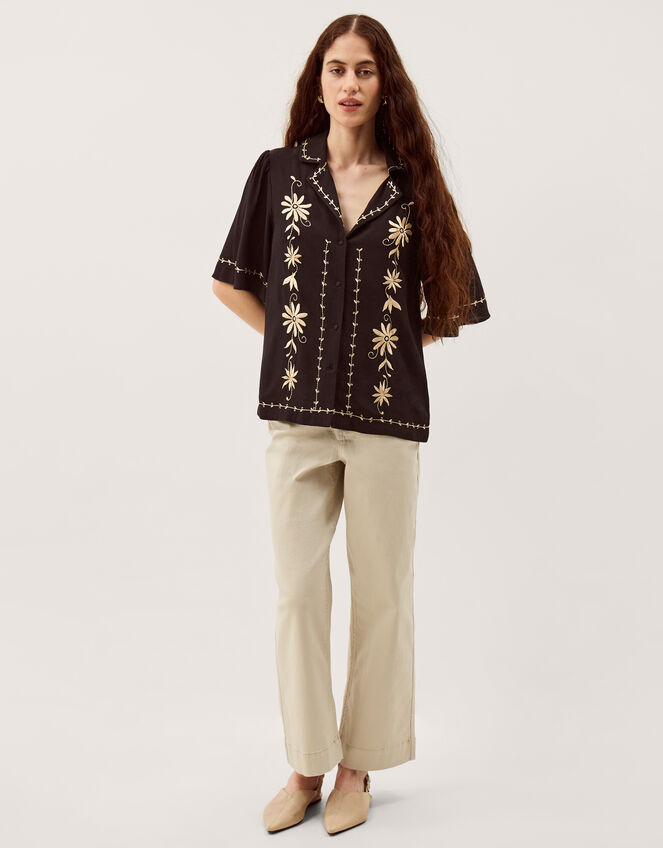 Wren Floral Embroidered Shirt Black