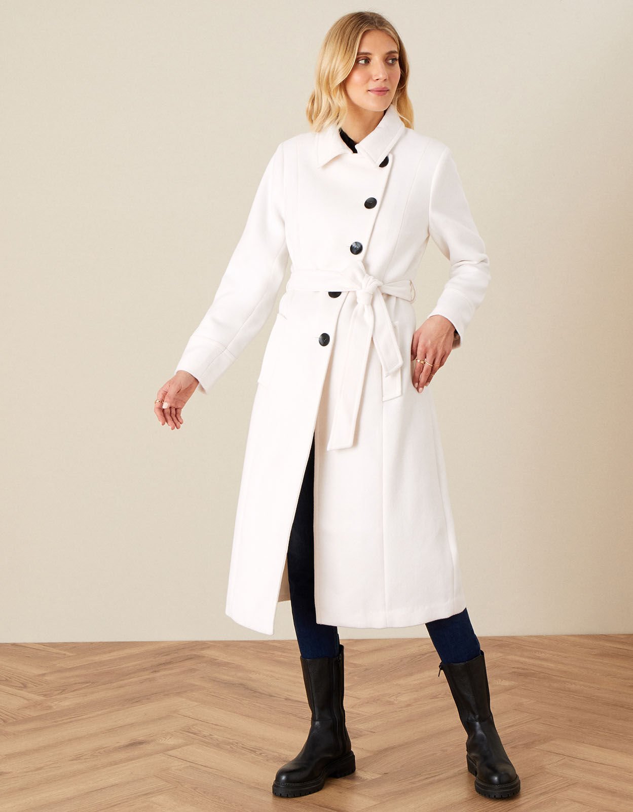 Willow Asymmetric Button Coat White