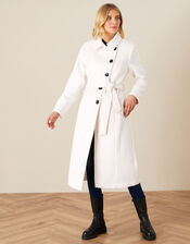 Willow Asymmetric Button Coat, White (WHITE), large