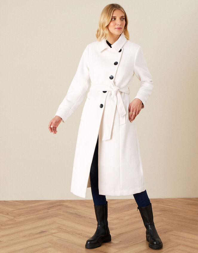 Willow Asymmetric Button Coat, White (WHITE), large
