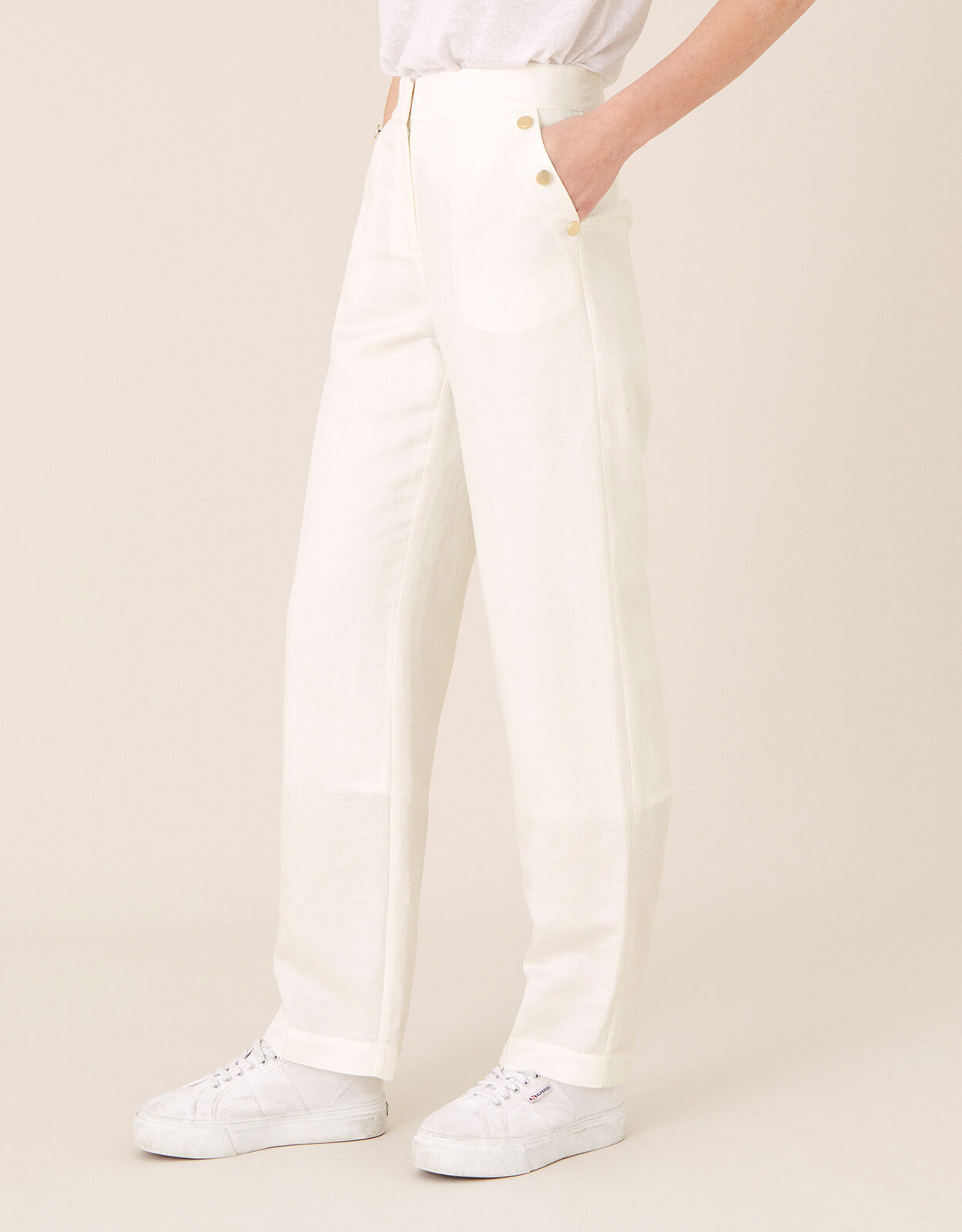 Smart Regular Length Trousers in Linen Blend White