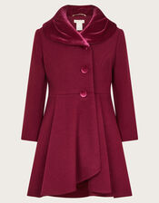Velvet Shawl Collar Coat, Red (BURGUNDY), large