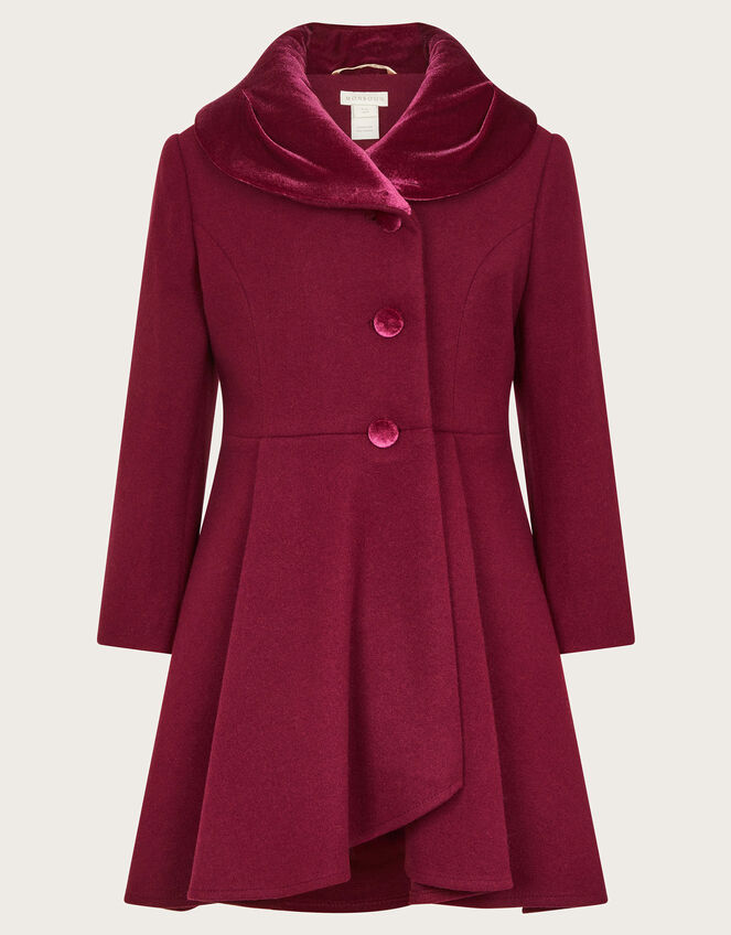 Velvet Shawl Collar Coat, Red (BURGUNDY), large