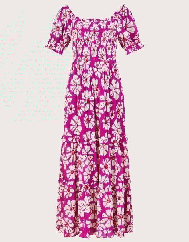 Murtle Woodblock Print Dress in Sustainable Viscose, Pink (PINK), large
