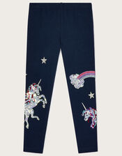 Sequin Unicorn Rainbow Leggings, Blue (NAVY), large