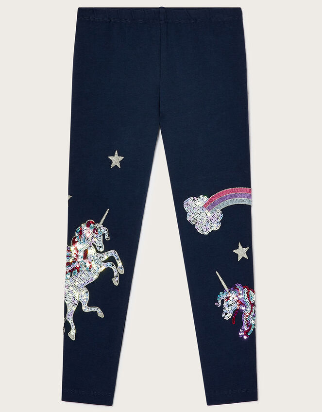 Sequin Unicorn Rainbow Leggings, Blue (NAVY), large