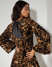 Anna Flute Sleeve Sequin Velvet Mini Dress, Black (BLACK), large