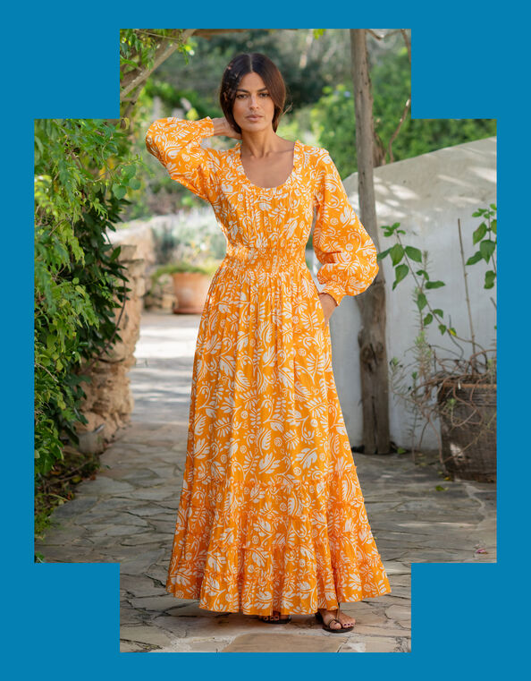 La Galeria Elefante Jodie Flamenco Maxi Dress, Orange (ORANGE), large