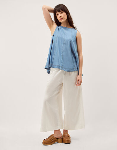 Maisie Linen Blend Cropped Wide Leg Trousers, White (WHITE), large