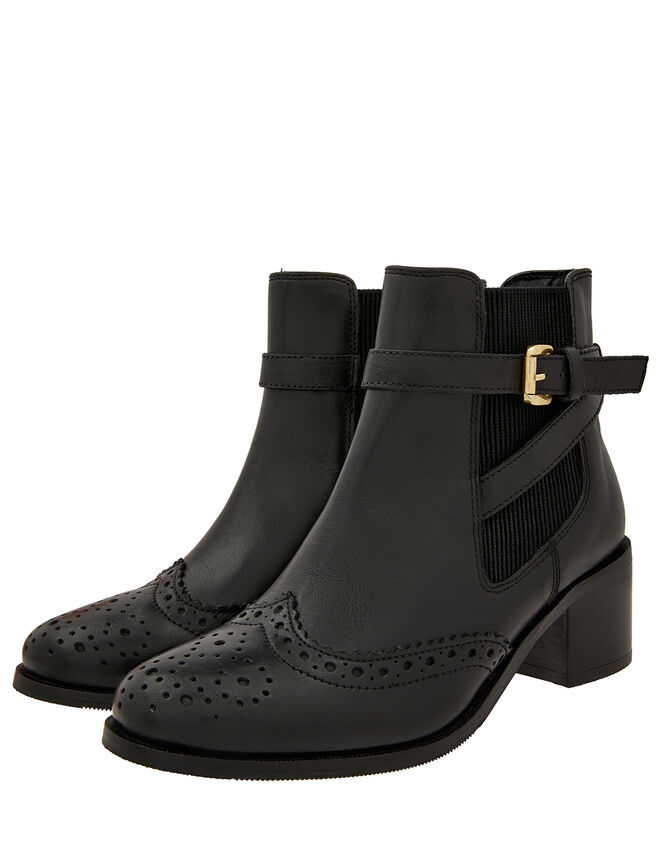 Beryl Brogue Buckle Leather Boots, Black (BLACK), large