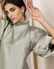 Tina Taffeta Volume Sleeve Blouse, Green (GREEN), large
