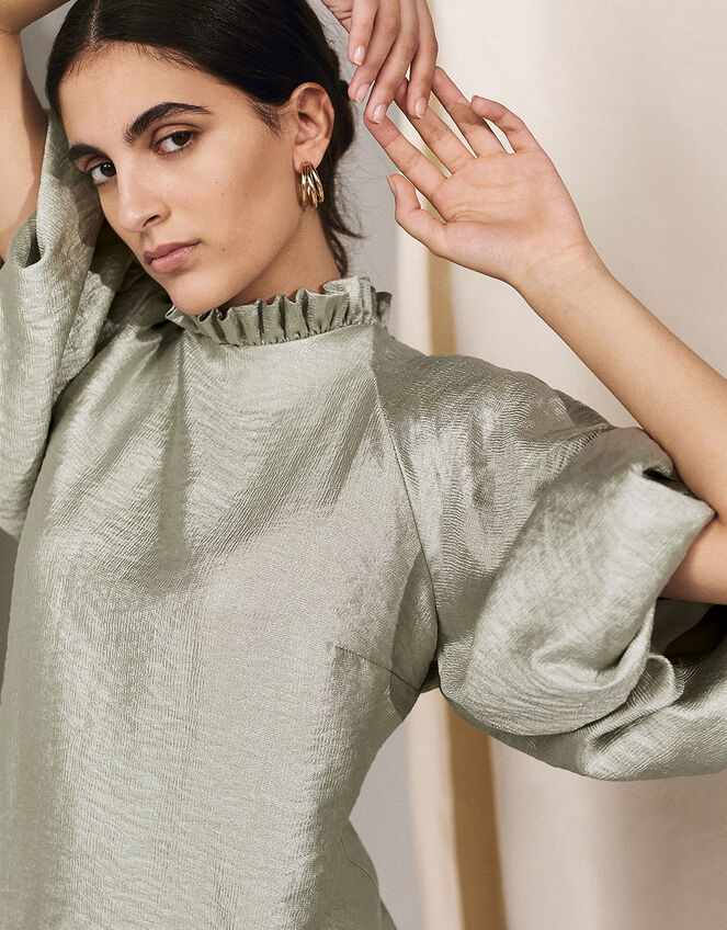 Tina Taffeta Volume Sleeve Blouse, Green (GREEN), large