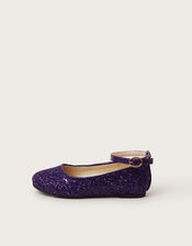 Glitter Buckle Ballet Flats, Purple (PURPLE), large