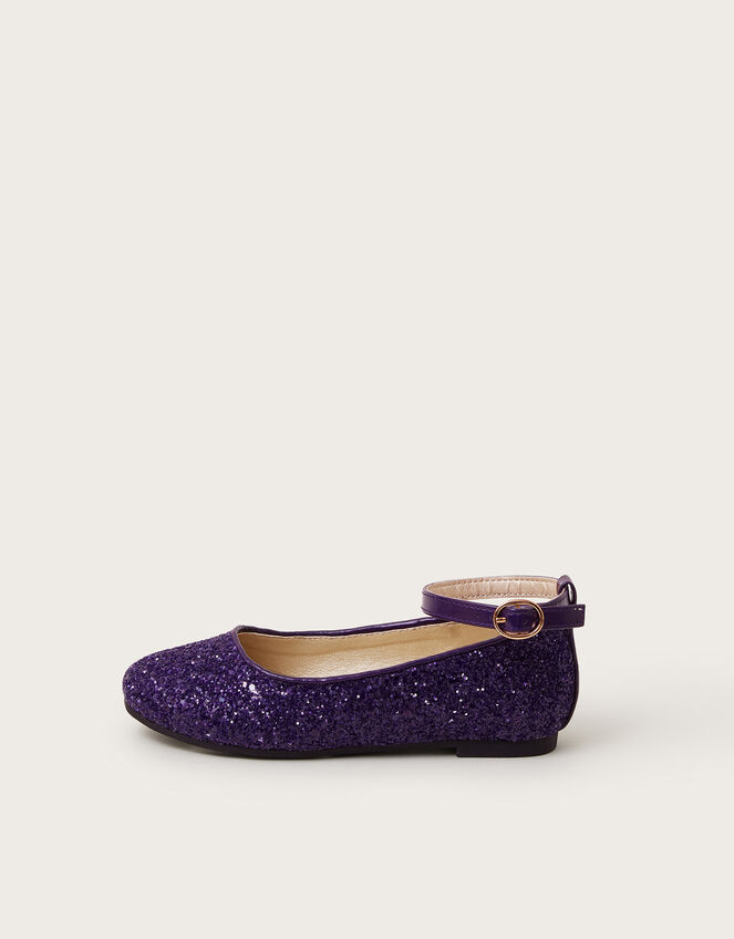 Glitter Buckle Ballet Flats, Purple (PURPLE), large