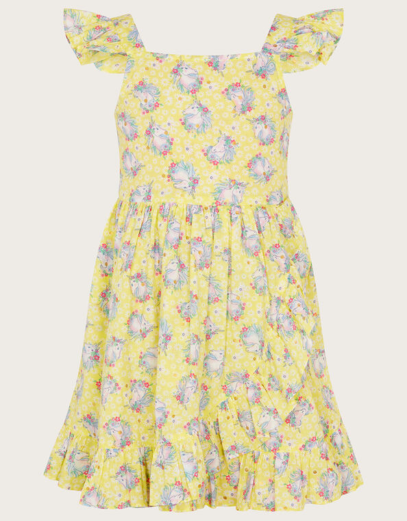 Unicorn Frill Dress, Yellow (YELLOW), large