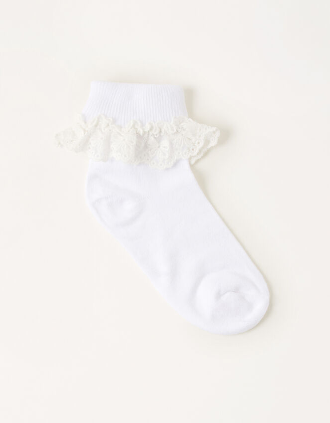 Flower Lace Socks, White (WHITE), large