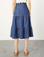 Hemp Denim Tiered Midi Skirt, Blue (DENIM BLUE), large