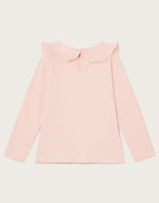 Satin Collar Long Sleeve Rib Top, Pink (PINK), large