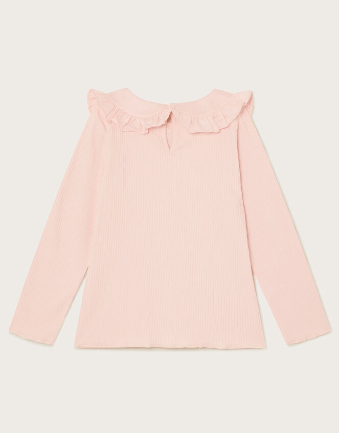 Satin Collar Long Sleeve Rib Top, Pink (PINK), large