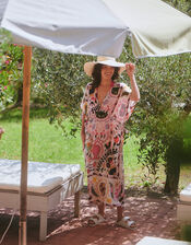 One Hundred Stars Susani Print String Midi Dress, Pink (PINK), large