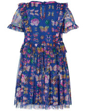 Britney Butterfly Mesh Dress in Recycled Polyester, Blue (NAVY), large