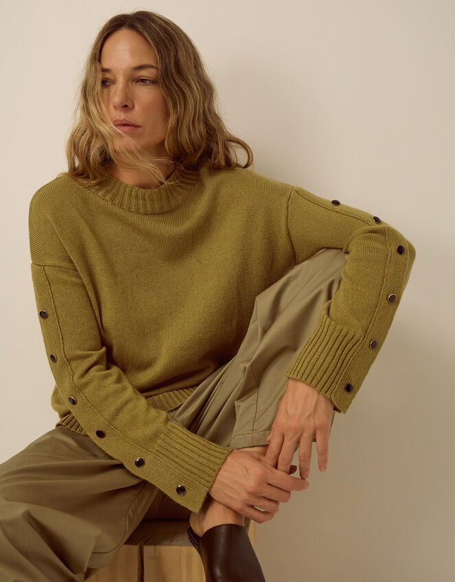 Bree Button Knit Jumper, Green (CHARTREUSE), large