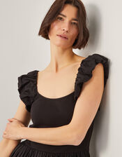 Ella Frill Floral Embroidered Midi Dress, Black (BLACK), large