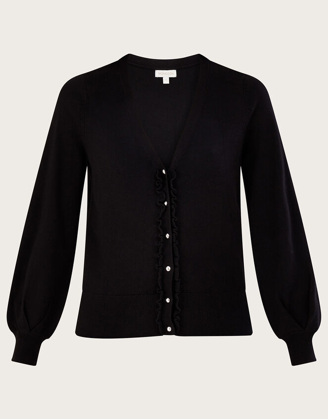 Pleated Trim Cardigan with LENZING™ ECOVERO™ Black Cardigans